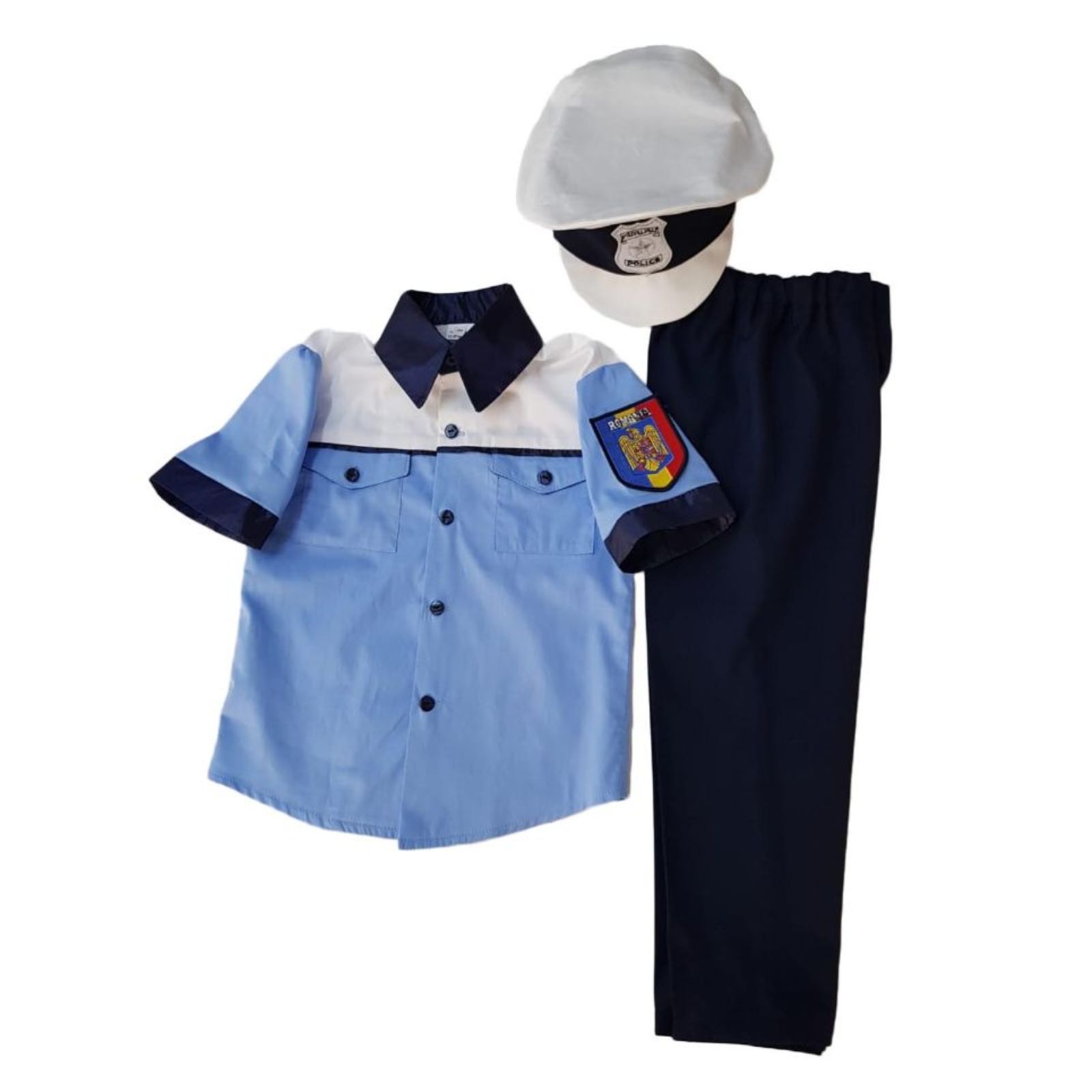 Costum politist copii- sapca bicolora și scris reflectorizant 2
